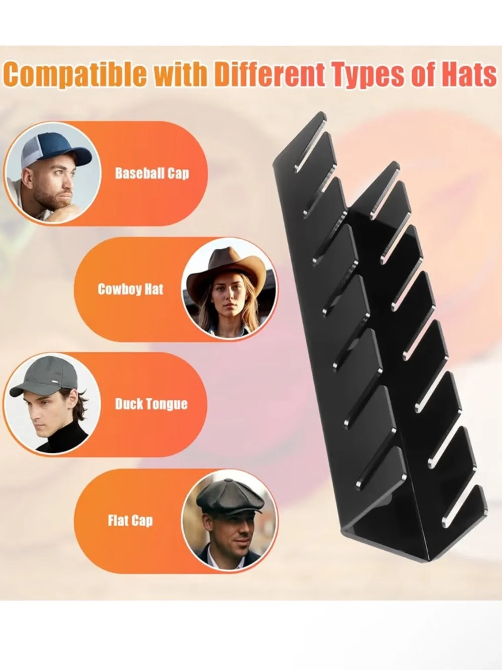 2‎ Pack Black Hat Stands for Baseball Caps, No Install Acrylic Hat Organizers
